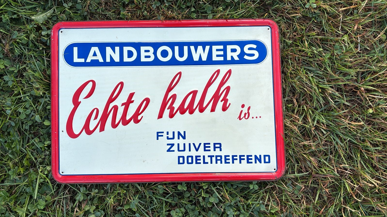 Origineel blikken reclamebord Landbouwers Echte Kalk, Ophalen of Verzenden, Gebruikt, Reclamebord