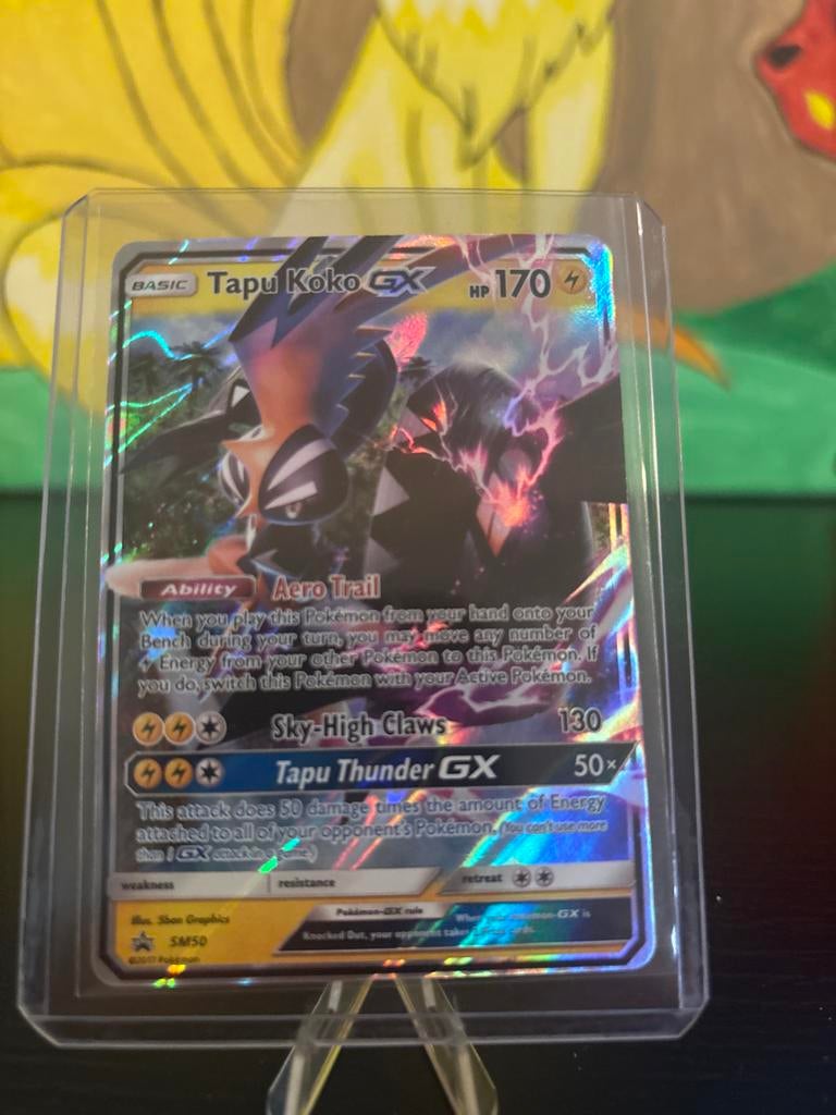 Pokémon Kaart: Tapu Koko GX SM50 Full Art Foil, Ophalen of Verzenden, Zo goed als nieuw, Losse kaart, Foil