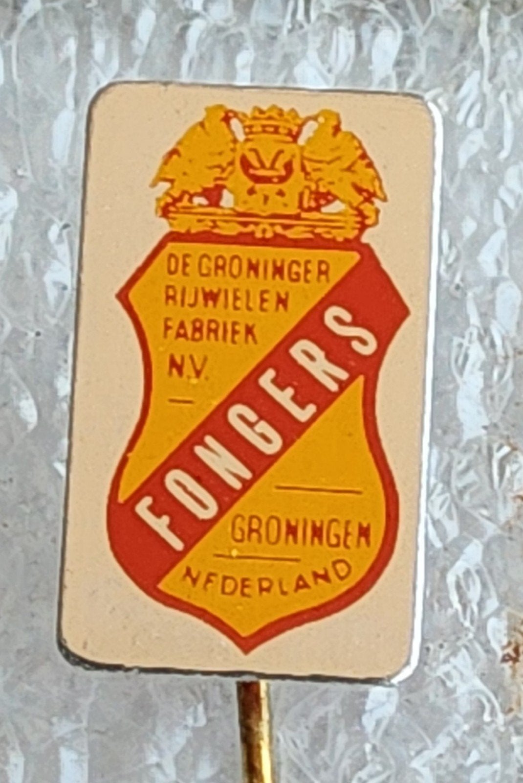 Vintage Fongers Rijwielen Fabriek Groningen Speldje Pin, Ophalen of Verzenden, Gebruikt, Overige onderwerpen, Speldje of Pin