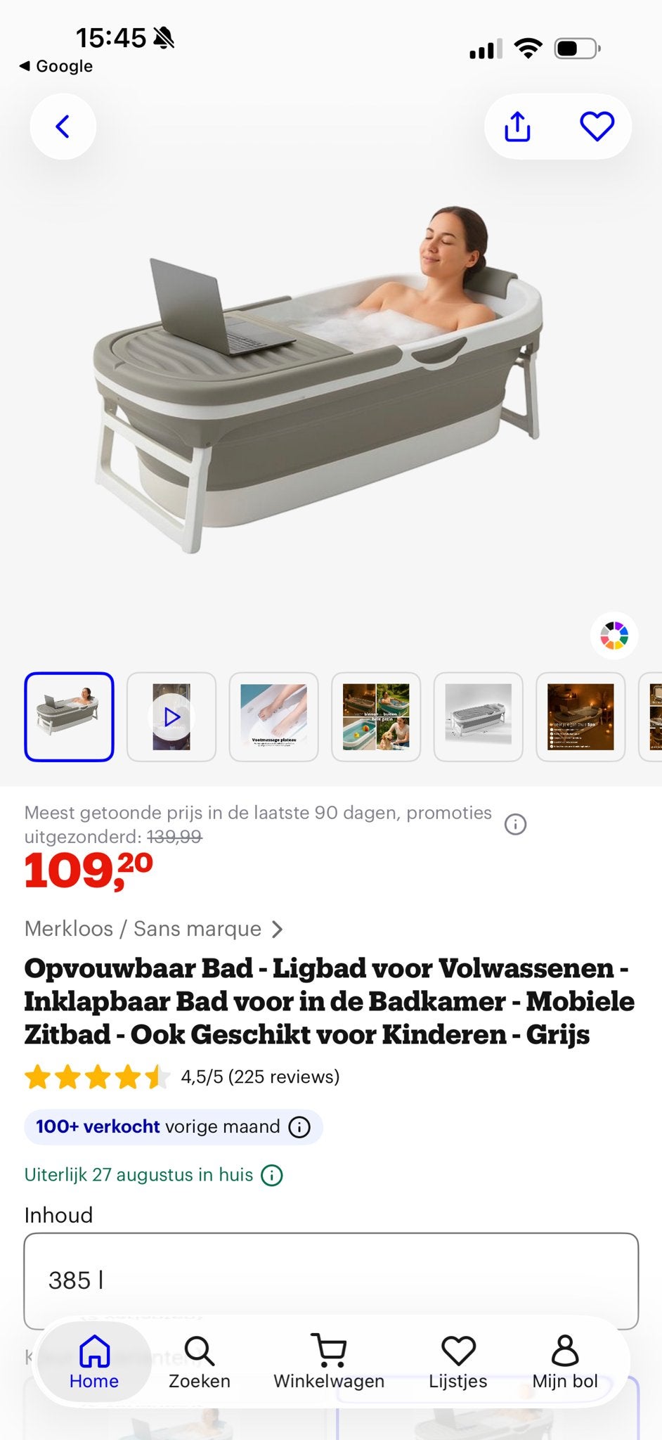 Opvouwbaar bad - Zo goed als nieuw, Ophalen, Zo goed als nieuw, Met bad