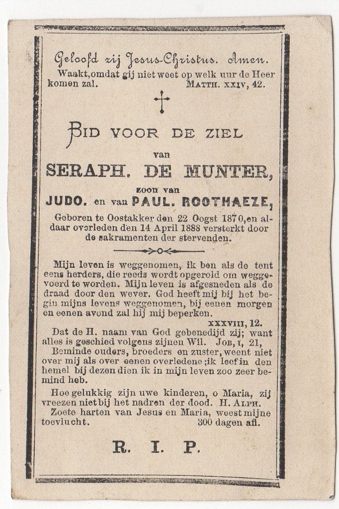 Seraphien de Munter 1870 Oostakker + 188 Oostakker, 17 jr, Verzenden