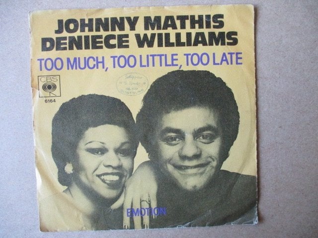 s3460 johnny mathis / deniece williams - too much too little, Ophalen, Gebruikt, Overige genres