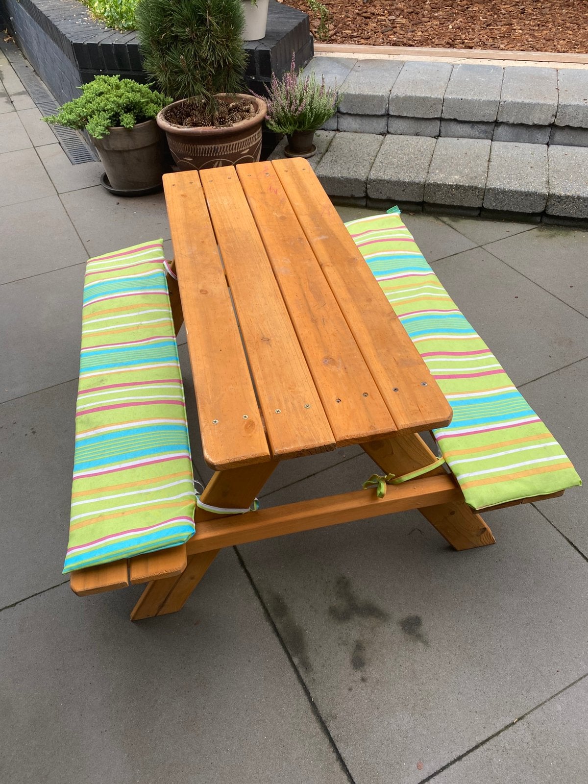 Kinder Picknicktafel met kussens, Tuin en Terras, Picknicktafels, Gebruikt, Rechthoekig, Hout, Ophalen