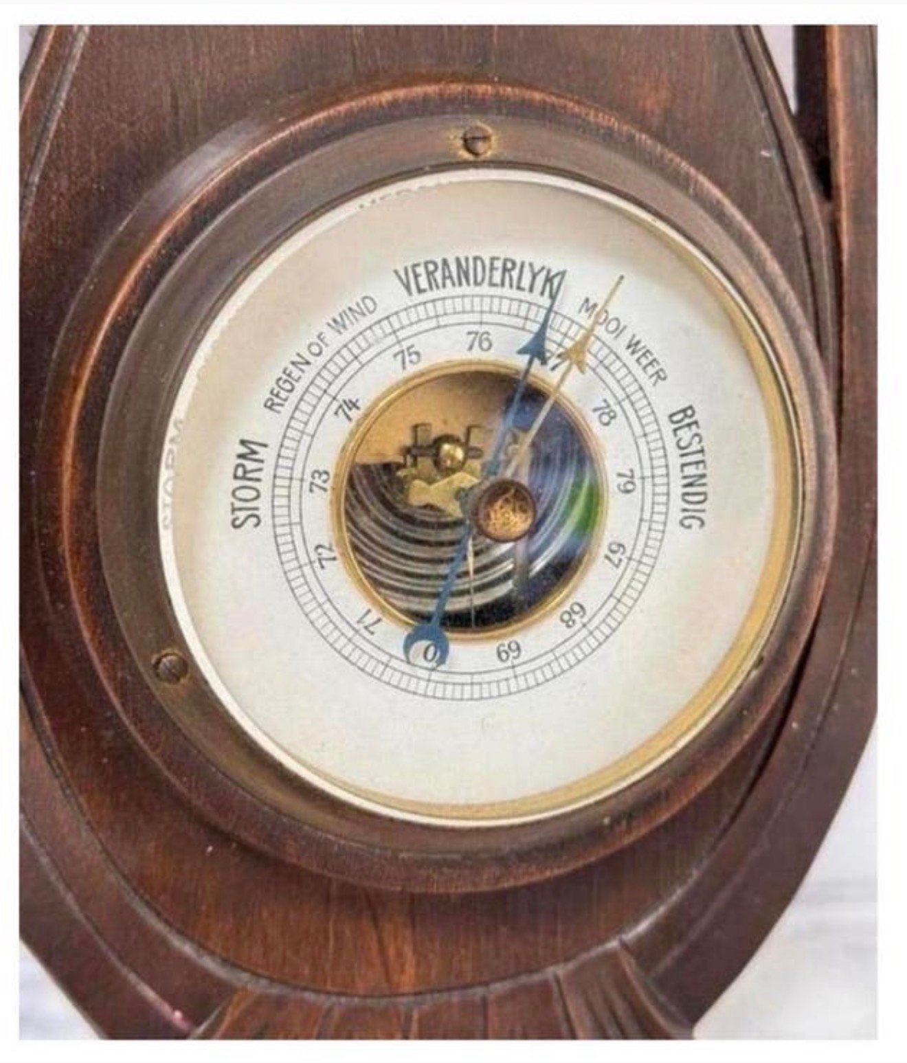 Antiek 1900-10 Veranderlyk Barometer Weerstation donkerhout, Ophalen of Verzenden, Zo goed als nieuw, H, H