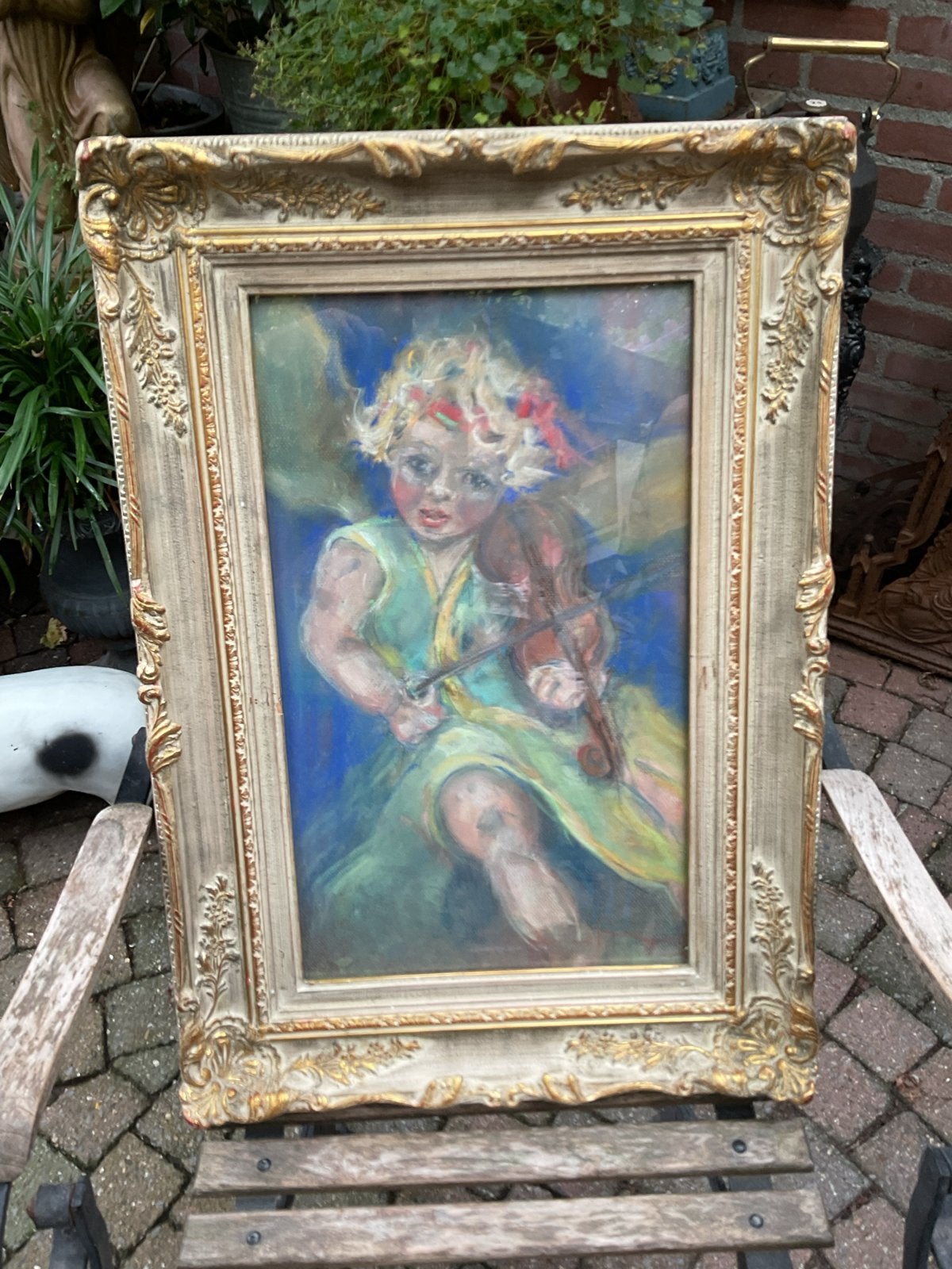 Olieverfschilderij: Engelachtig Kind met Viool, Ophalen, Doek, Portret of Personen, Olieverf