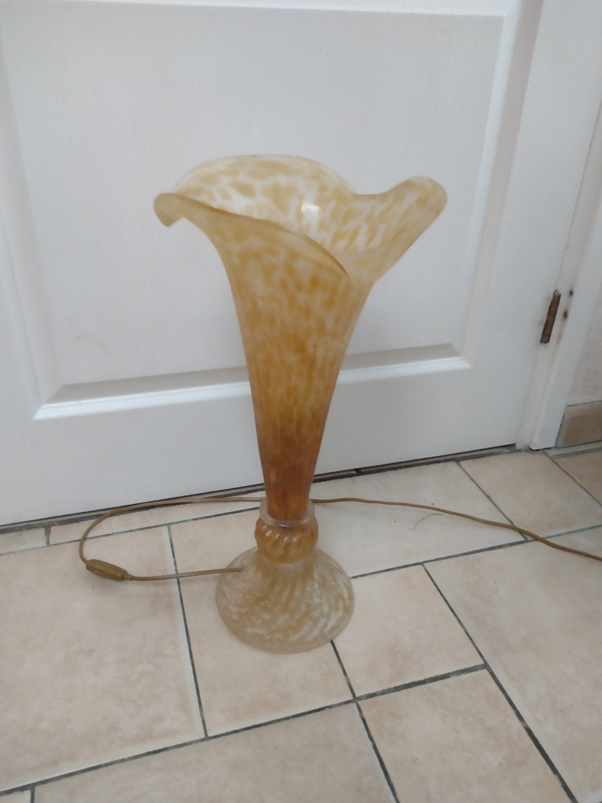 Vintage Murano Glas Tafellamp - Amber Gevlekt Design, Ophalen