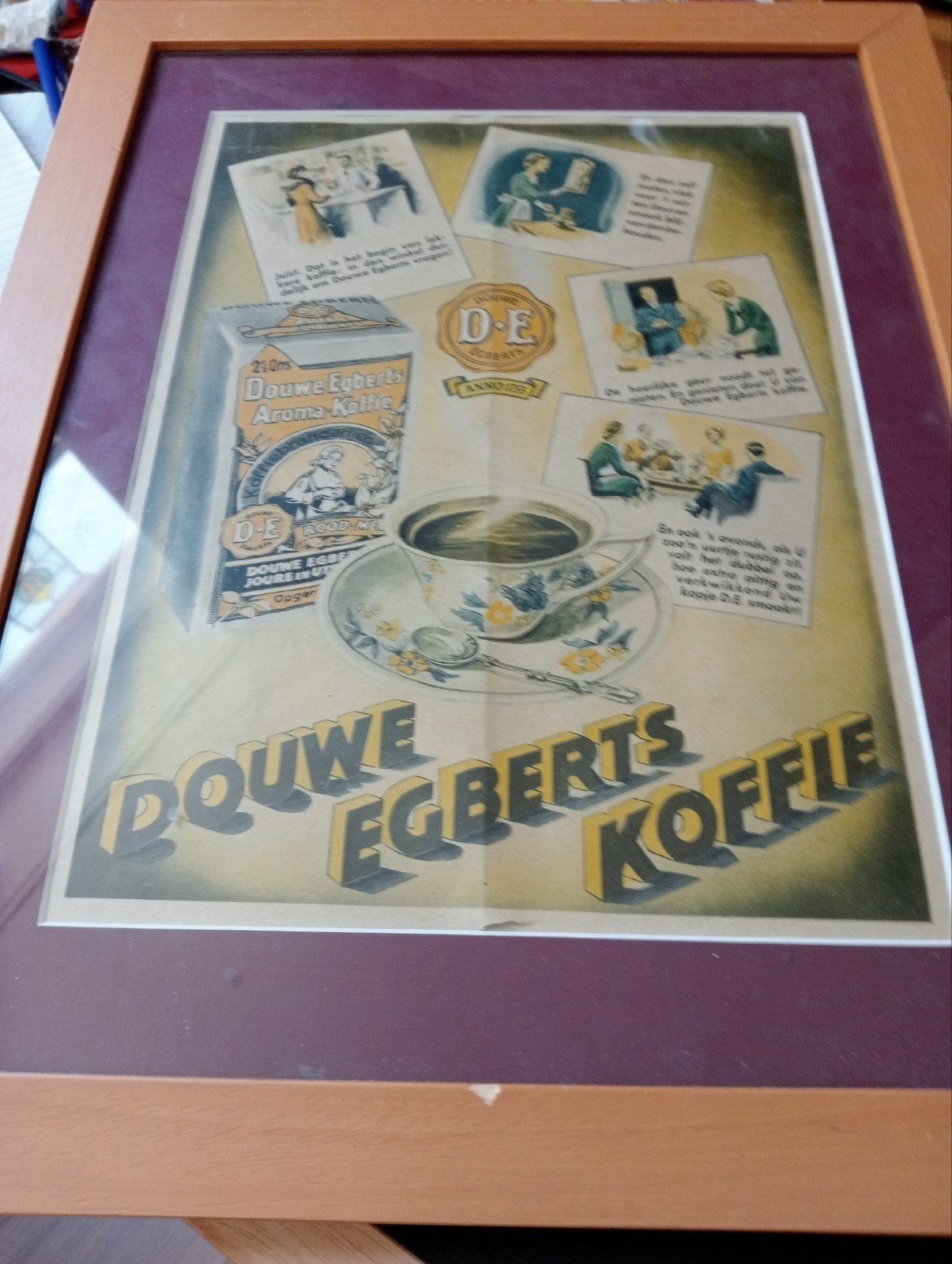 Vintage Douwe Egberts Koffie Reclame - Ingelijst, Ophalen of Verzenden, 1920 tot 1940, Nederland, Knipsel(s)