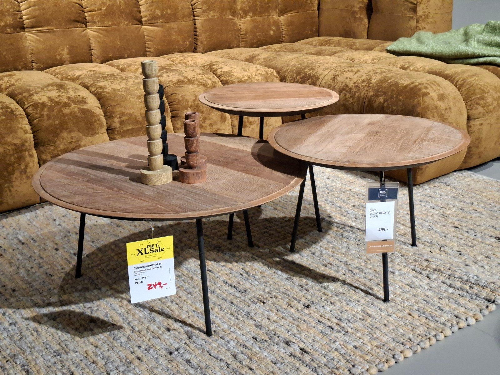 Showroommodel Salontafel (Set van 3) Duke Teakhout, Huis en Inrichting, Tafels | Salontafels, Ophalen, Teakhout, Rond, Nieuw