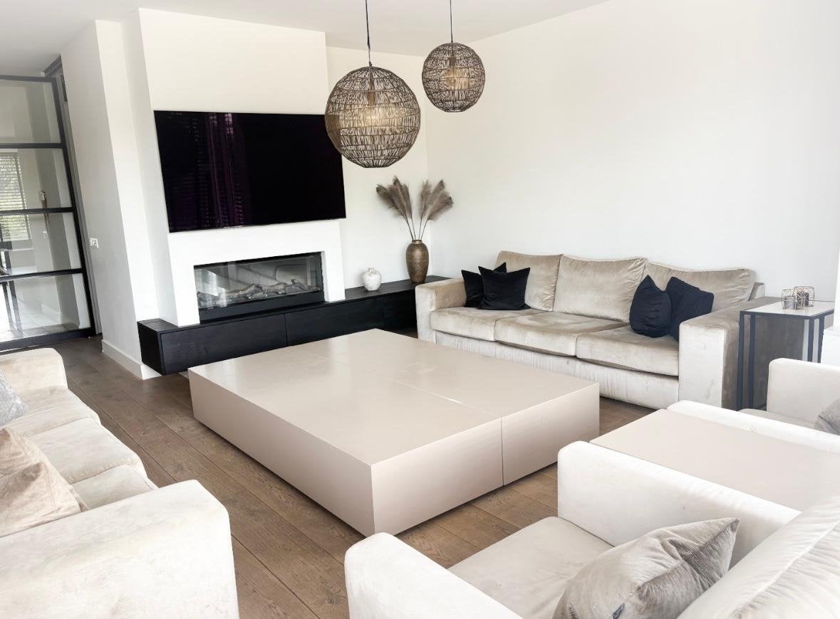 Complete woonkamer set: 2 banken, stoelen & salontafel, Ophalen, Driepersoons, 75 tot 100 cm, Zo goed als nieuw