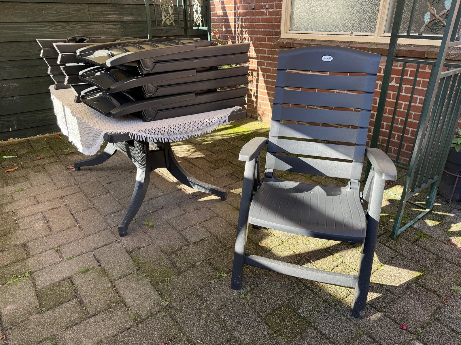 Hartman tuinset met 7 standenstoelen - Zeer recent!, Ophalen, Kunststof, Eettafel, Zo goed als nieuw