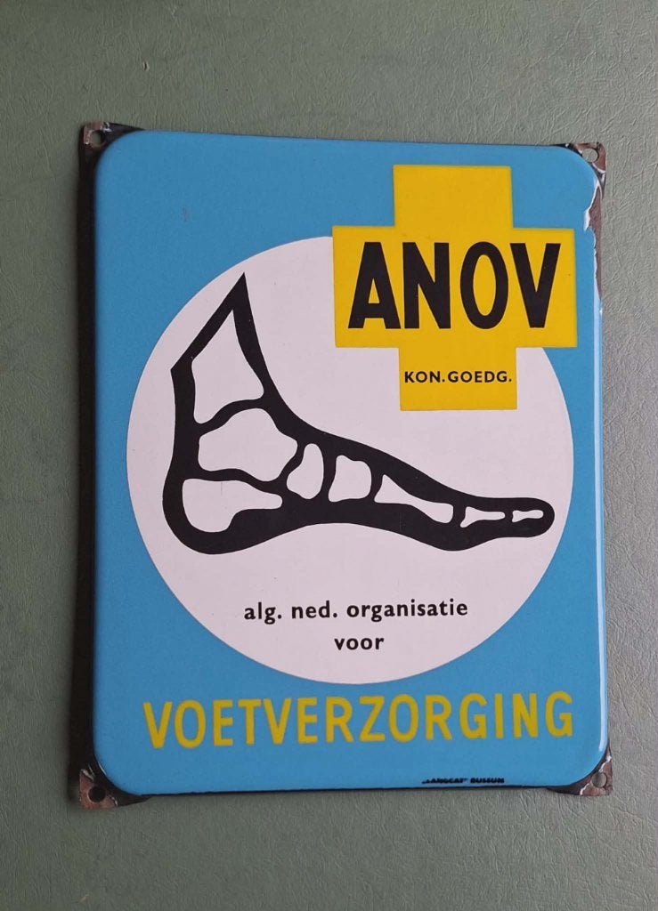 Emaille bordje Anov voetverzorging🦶Langcat Bussum., Verzamelen, Reclamebord, Gebruikt, ., Ophalen of Verzenden