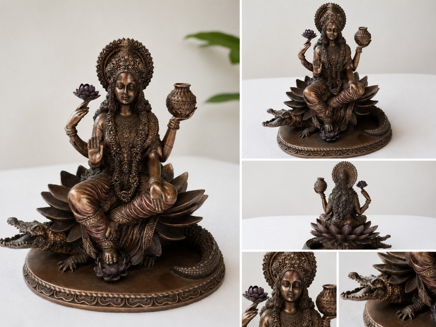 Ganga Beeld op Lotus en Krokodil - Bronskleurig, Antiek en Kunst, Ophalen, Handgemaakt, 20 - 50 cm, Beeld