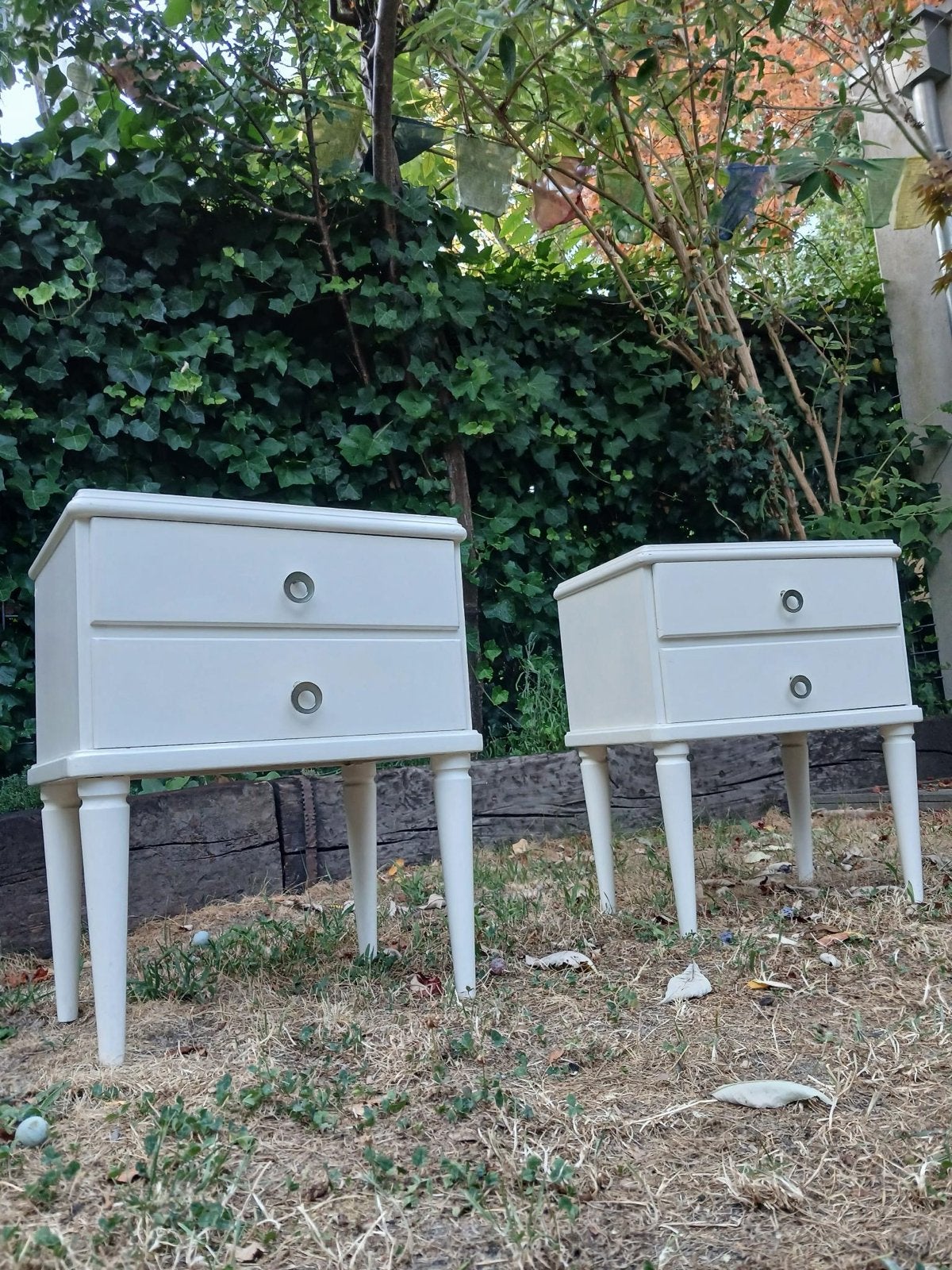 Set van 2 vintage nachtkastjes - wit, Huis en Inrichting, Ophalen, Gebruikt, Minder dan 45 cm, Minder dan 55 cm