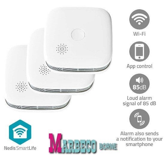 Rookmelder, 3-pack Wi-Fi Smoke detector, Batterij gevoed