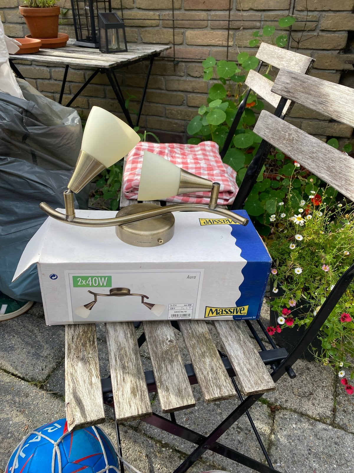 2stuks Massive Aura Plafondlamp - 2x40W, Bronskleurig, Ophalen, Zo goed als nieuw, Plafondlamp, Metaal