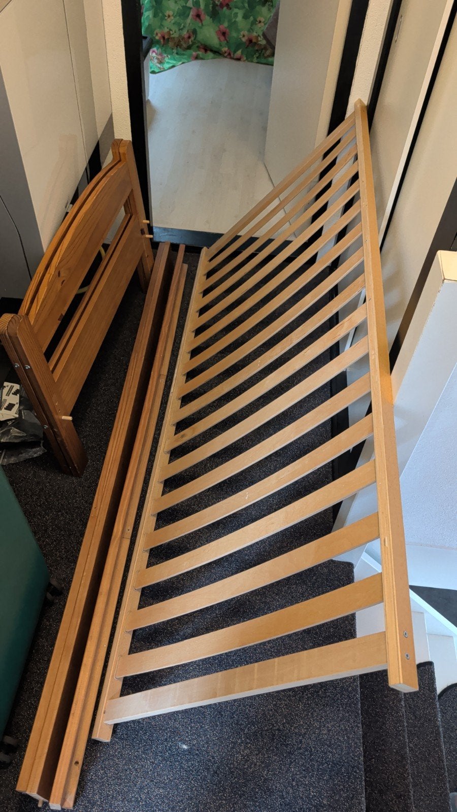 Houten eenpersoonsbed met lattenbodem, Ophalen, Gebruikt, 90 cm, Eenpersoons