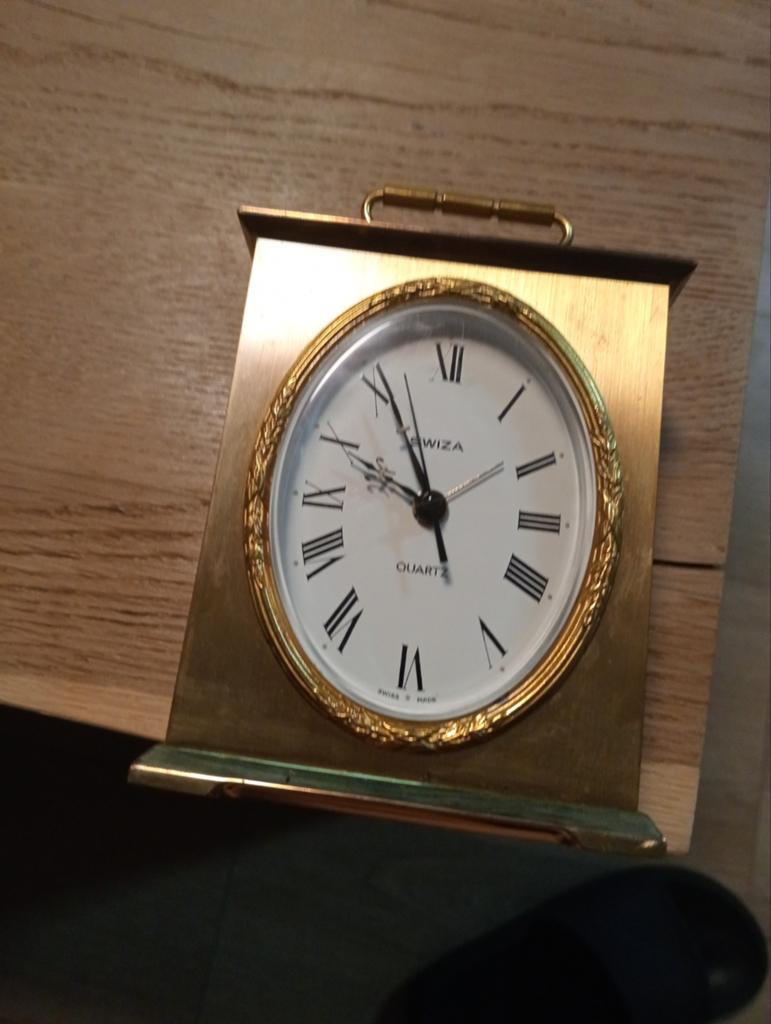 Vintage Swiza Quartz Tafelklok - Messing, Ophalen of Verzenden