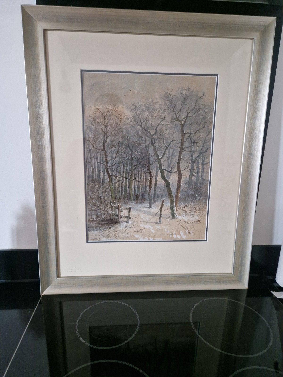 Schilderij 'Winterlandschap' gesigneerd J.P. Ranitz, Ophalen, Realistisch, Landschap, Aquarel