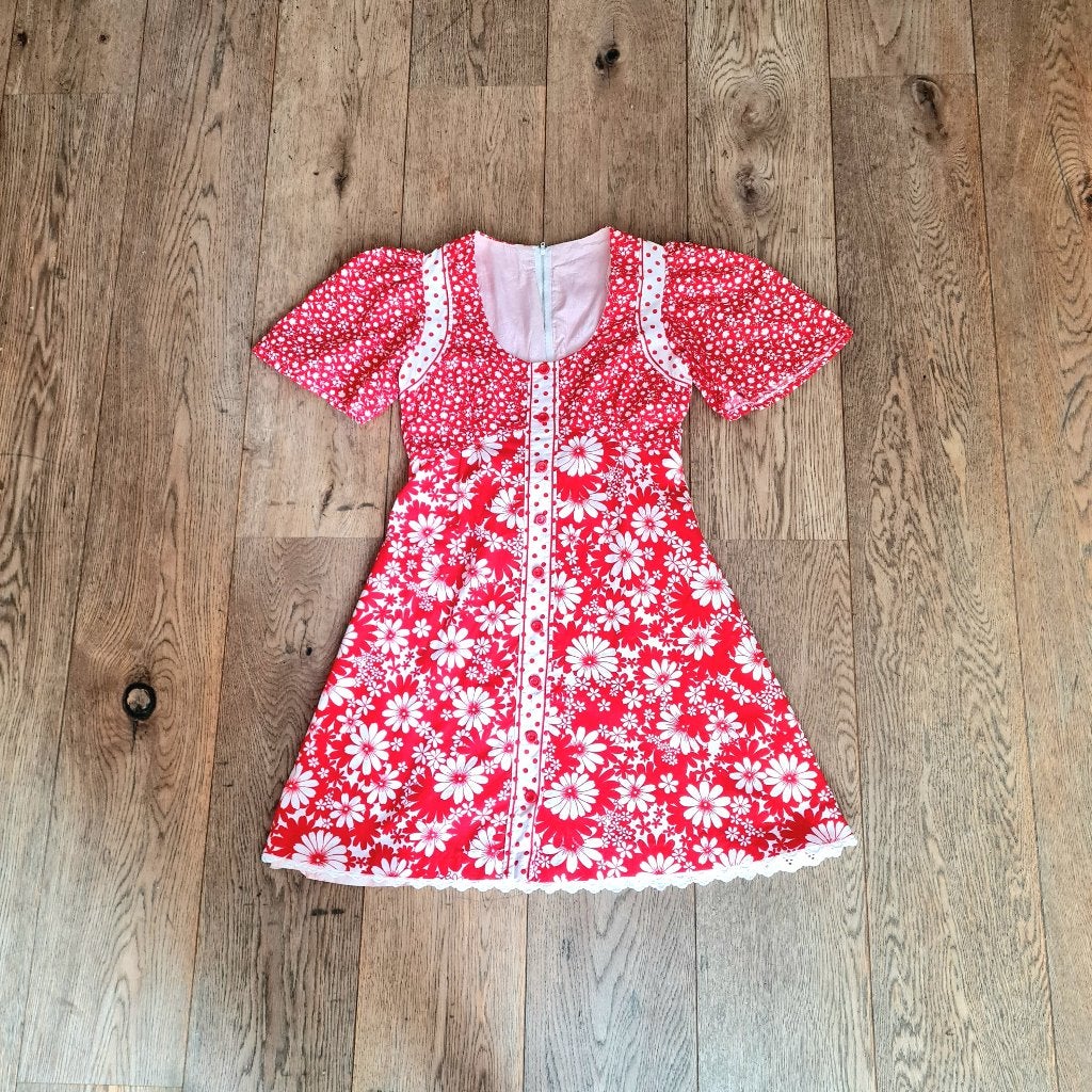 Rood-witte originele vintage mini-jurk uit de jaren 60, Ophalen of Verzenden, Vintage, Maat 34 (XS) of kleiner, Gedragen