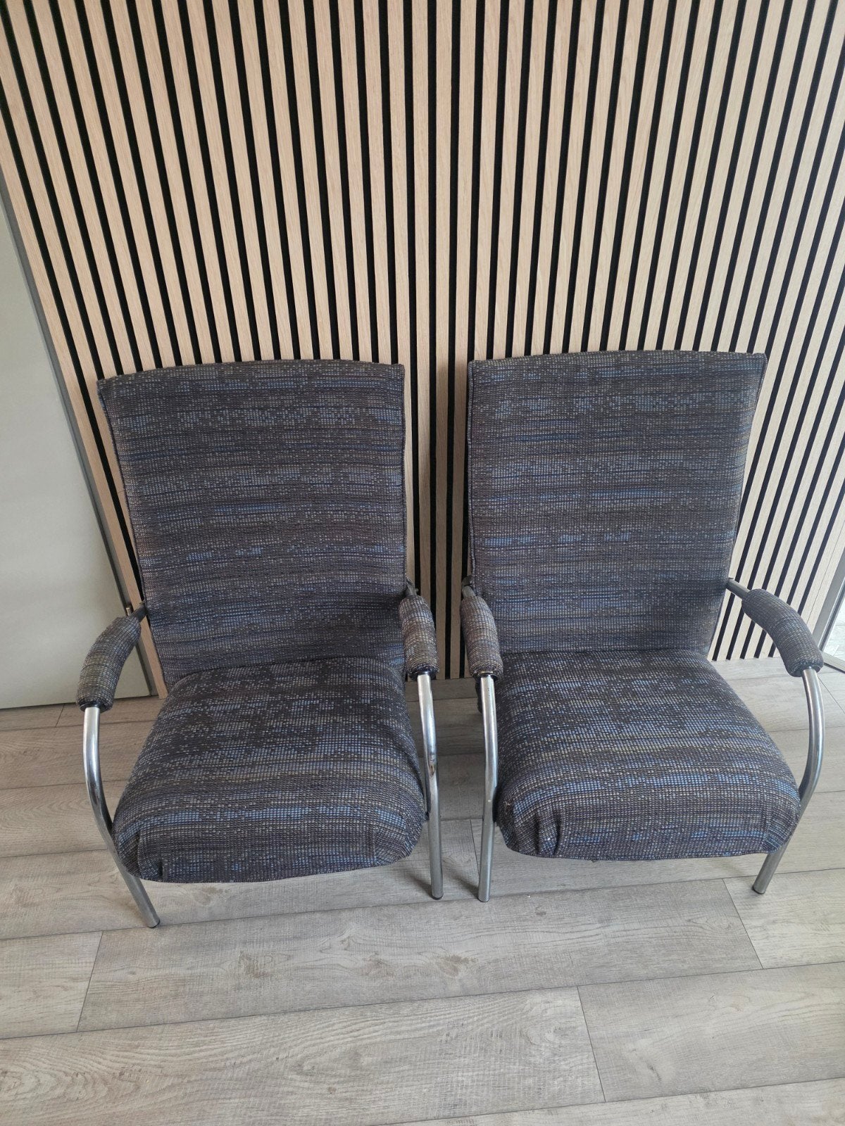 Set van 2 vintage designstoelen - Mies van der Rohe stijl, Huis en Inrichting, Fauteuils, Ophalen, Gebruikt, Minder dan 75 cm