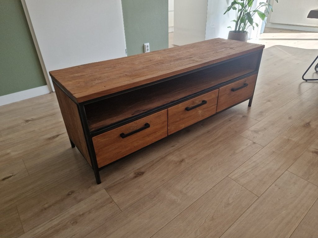 Teakhouten tv-meubel 147x54x45, Ophalen, Gebruikt, 100 tot 150 cm, Teakhout