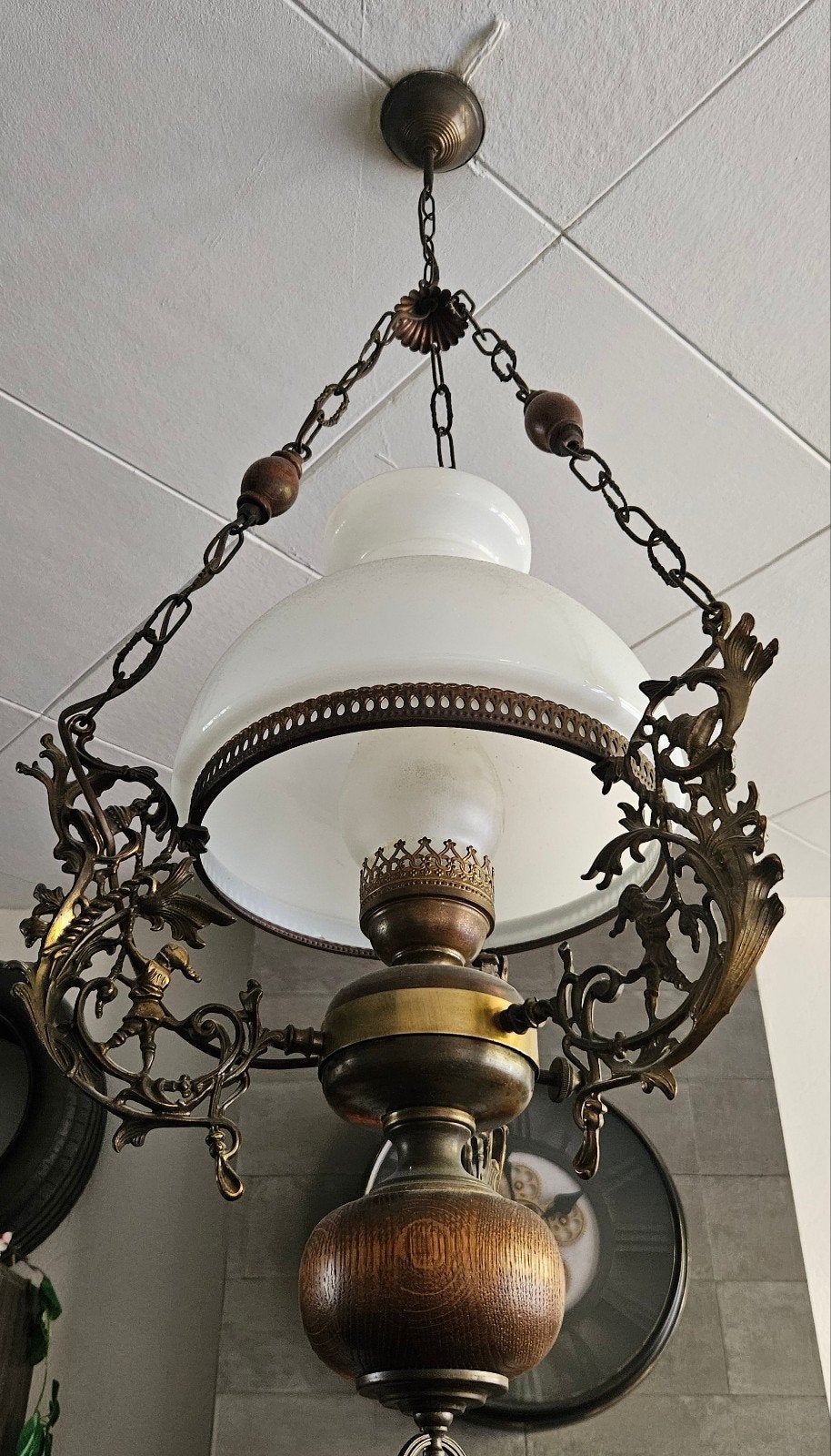 lamp antiek hanglamp kroonluchter erg mooi zie foto s, Ophalen of Verzenden