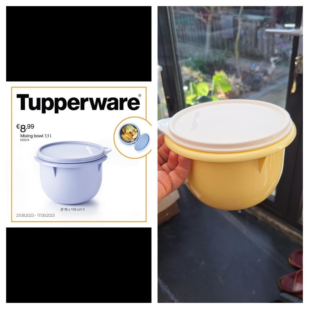 Nieuwe Tupperware Mixing Bowl 1.1L - 2 kleuren, Ophalen of Verzenden, Nieuw, Geel, Bak of Kom