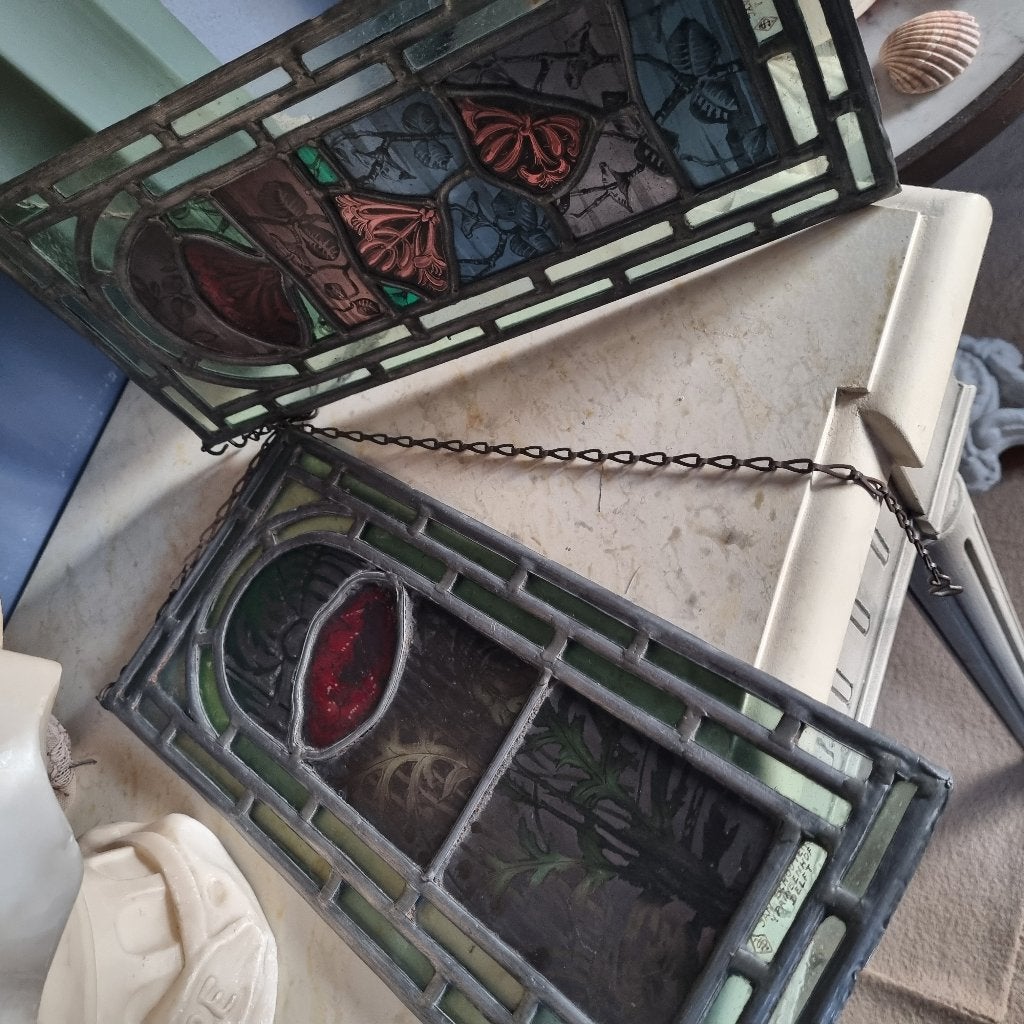 antiek set glas in lood raam Jan Schouten 1910 Delft, Ophalen of Verzenden