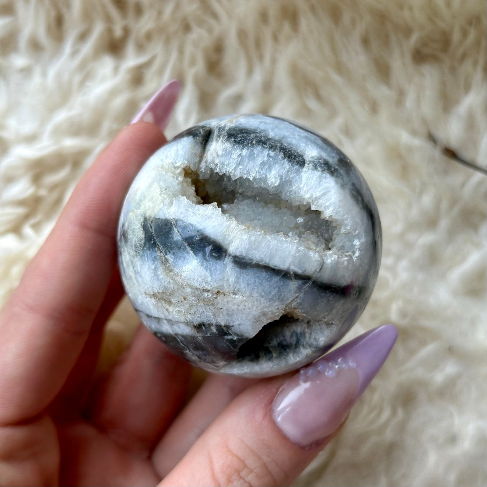 Zebra Kwarts met Druzy - 5x5 cm, Verzenden, Mineraal