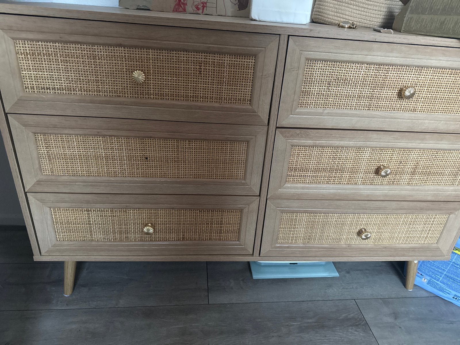 Commode met 6 laden en rotan details, Ophalen, 5 laden of meer, 100 tot 150 cm, Zo goed als nieuw