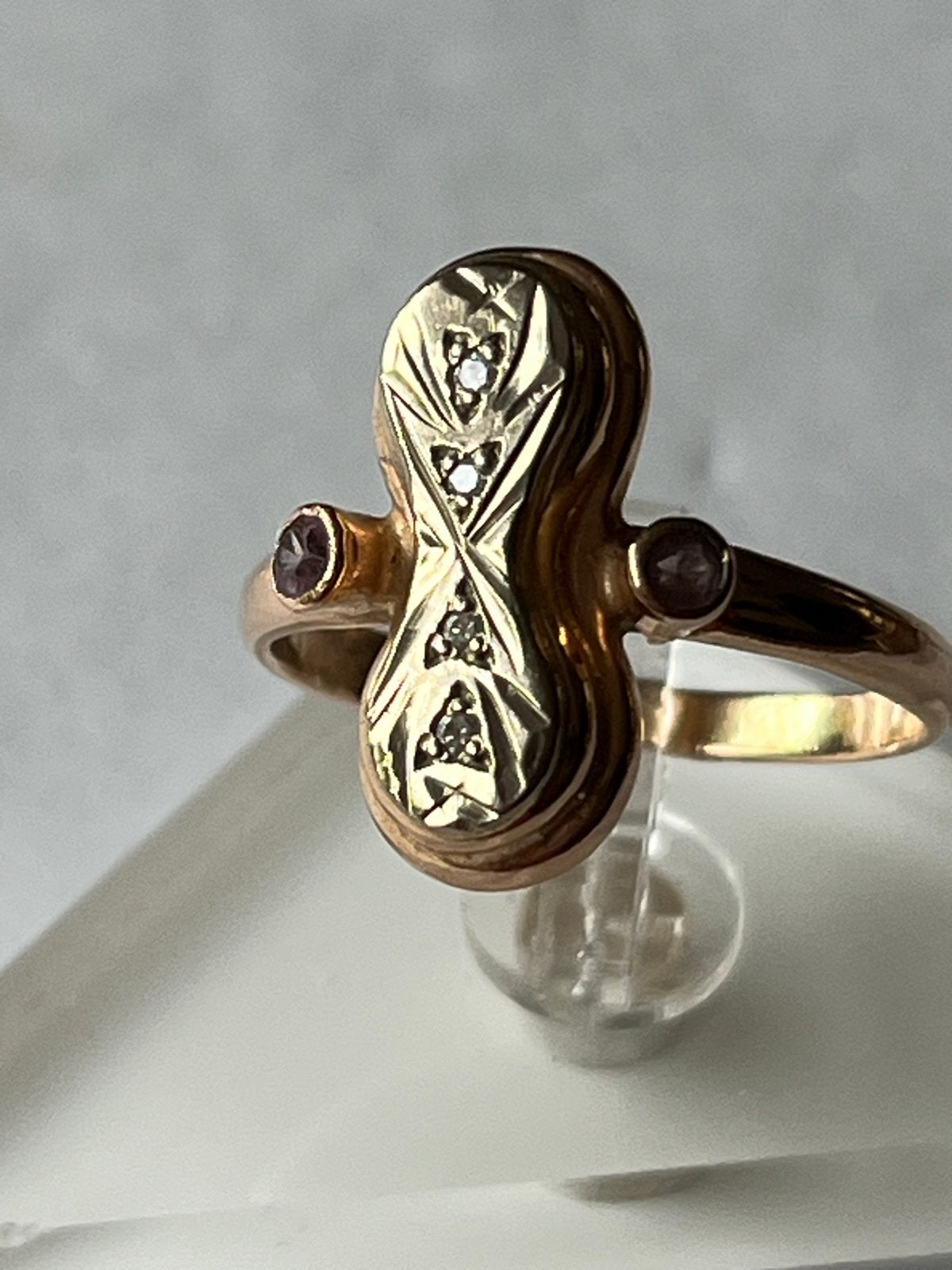 Antieke Roségouden Russische ring met diamant, maat 18, Verzenden, Goud, Ring, Met edelsteen