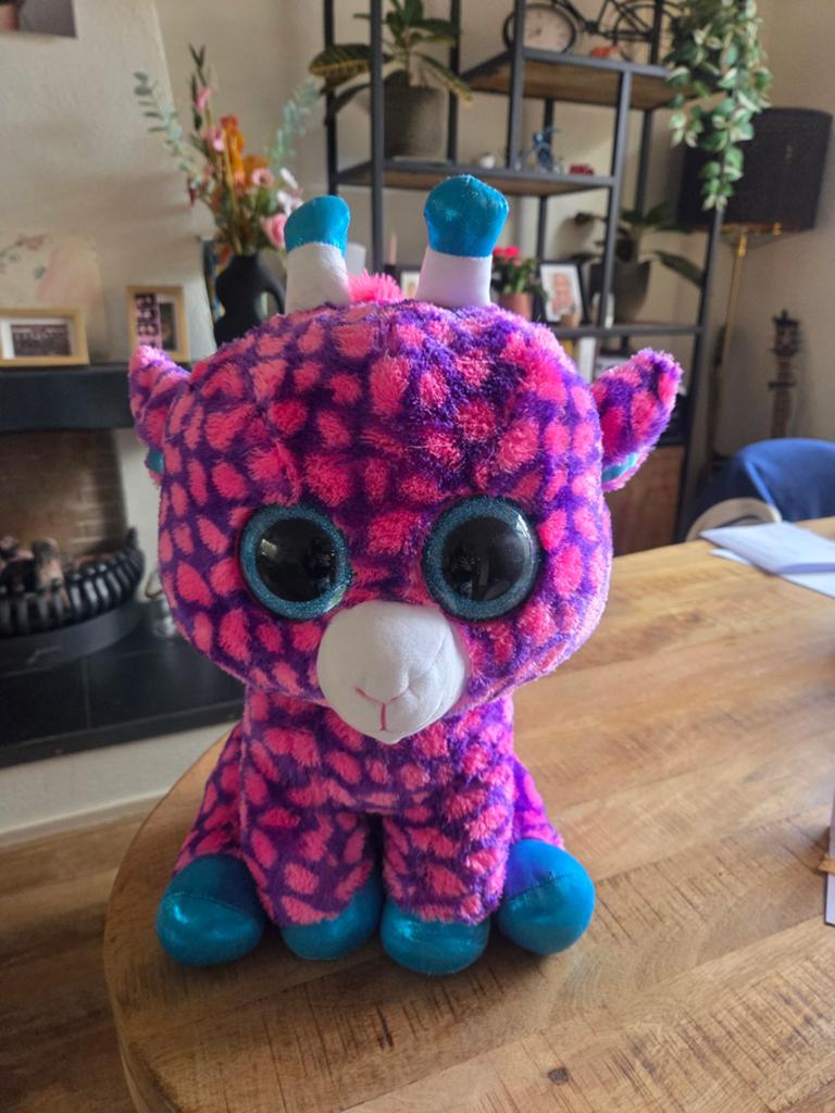 Ty Beanie Boo Giraf - Roze/Paars met Grote Ogen 40cm, Ophalen, Gebruikt, Giraf, Middelgroot (20 tot 80 cm)
