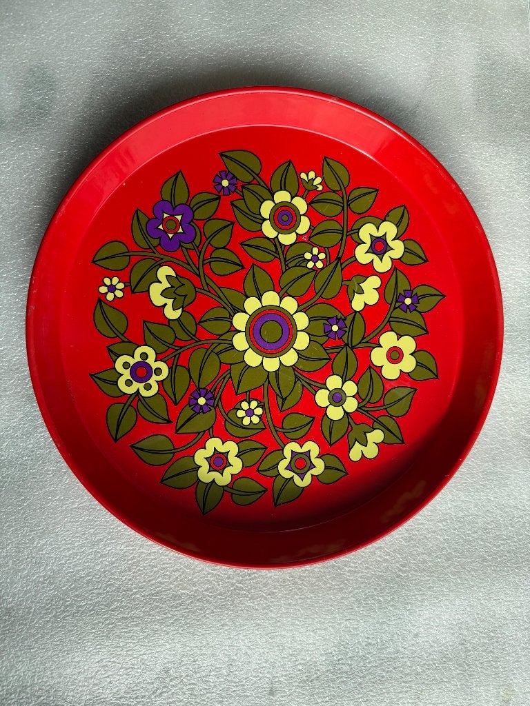 Jaren 60/70 Retro Dienblad hippie boho bloemen rood, Ophalen of Verzenden, Huis en Inrichting