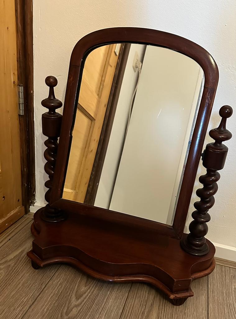 Antieke Toilettafel Spiegel met Gedraaide Kolommen, Ophalen, Rechthoekig, 50 tot 100 cm, Minder dan 100 cm