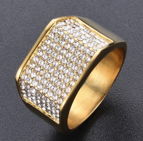 Mannen kristallen goud verguld ring, Met kristal, 20 of groter, IJzer of Staal, Heer