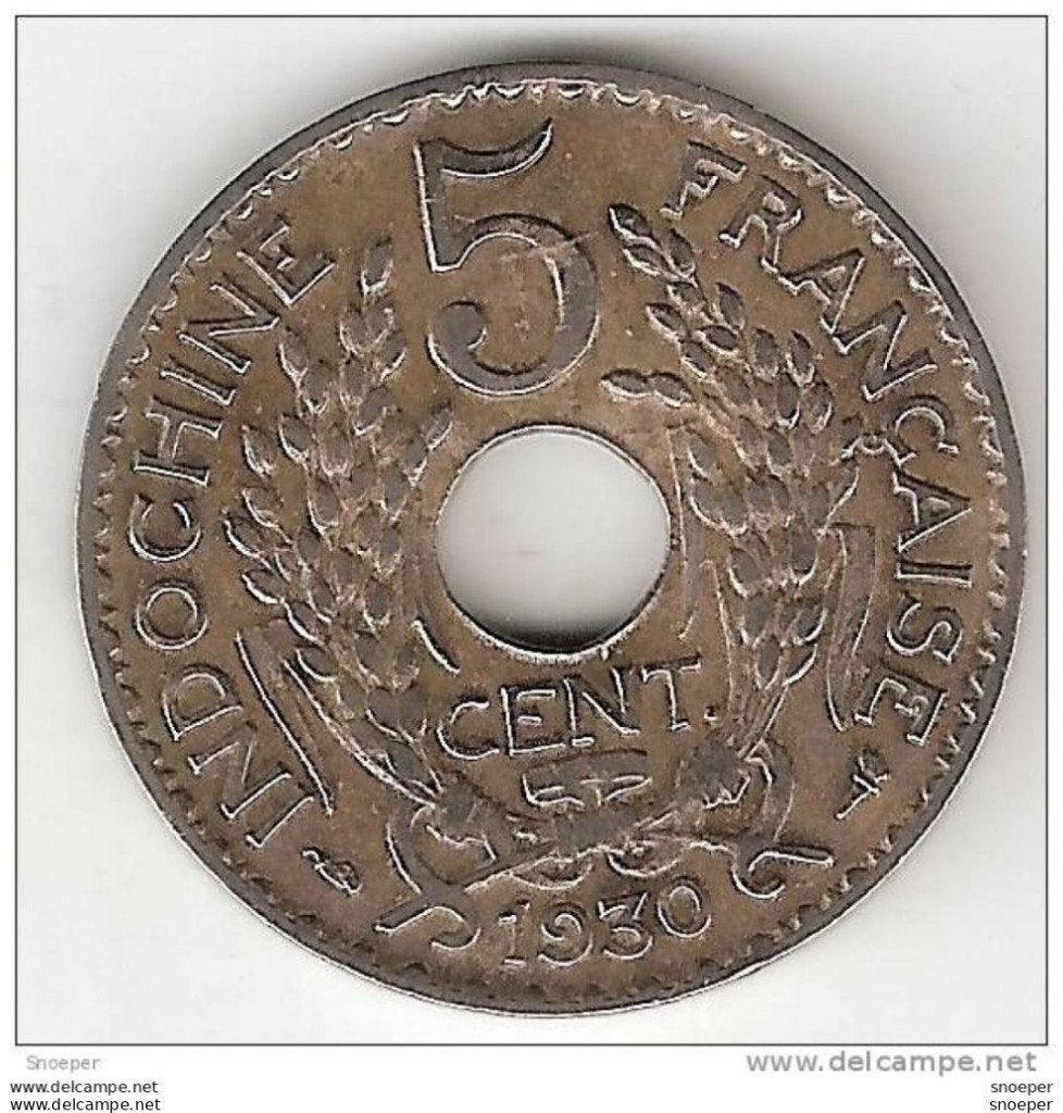 indo-china 5 cents 1930 torch km18 vf+ !!!!!, Verzenden, Midden-Oosten, Losse munt