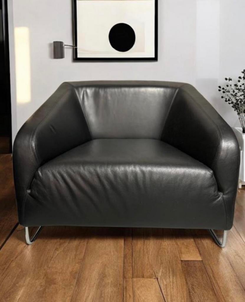 Artifort Diva fauteuil - prachtig zwart leder - zgan, Ophalen, Luxe design, 75 tot 100 cm, Zo goed als nieuw