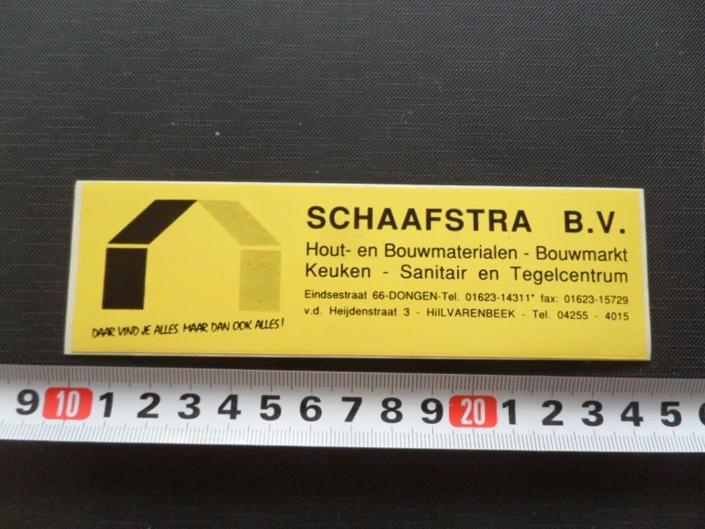sticker Dongen Hilvarenbeek SCHAAFSTRA BV Hout- en Bouwmat*, Ophalen, Zo goed als nieuw