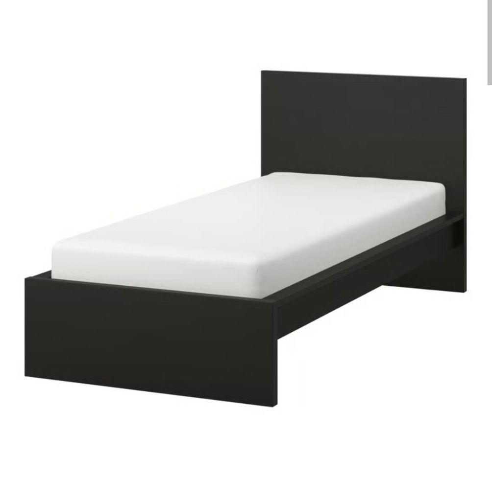 Ikea Malm bed zwartbruin (90x200) + lattenbodem + matras, Ophalen, Gebruikt, 90 cm, Eenpersoons