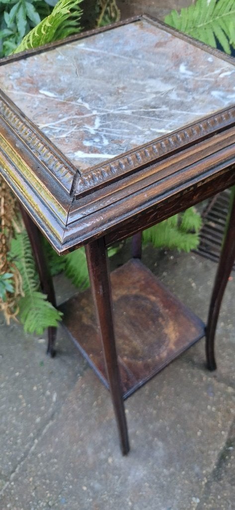 Frans plantentafeltje(pied-de-stalle)marmeren blad(brocante), Gebruikt, Ophalen of Verzenden, Bruin, Vintage