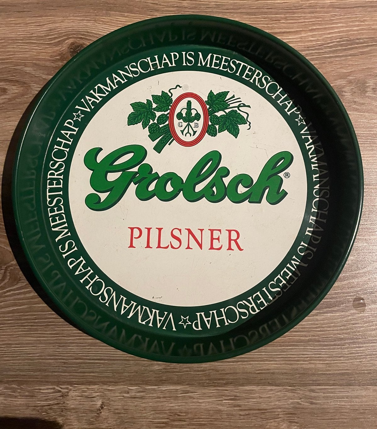 Vintage Grolsch Dienblad - Groen Metaal, Groen, Vintage, Gebruikt, Ophalen of Verzenden