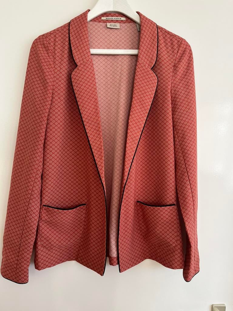 Maison Scotch Blazer – Rood met Witte Bloemenprint – Maat 2, Ophalen of Verzenden, Zo goed als nieuw, Maat 38/40 (M), Rood