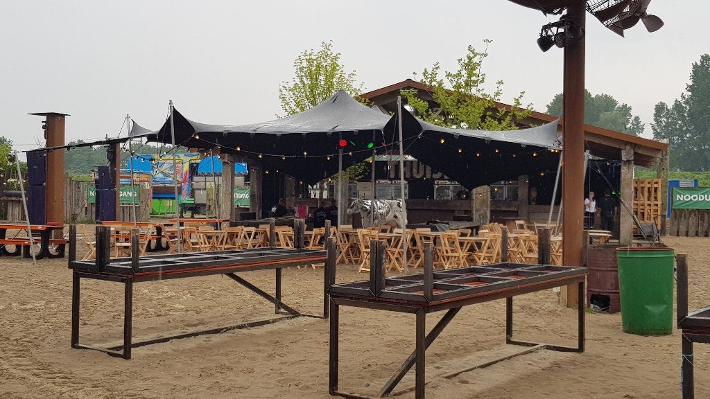 RHI zwarte stretchtent 10 x 10,5 meter – te koop, Gebruikt, Opvouwbaar, Overige typen, 6 meter of meer