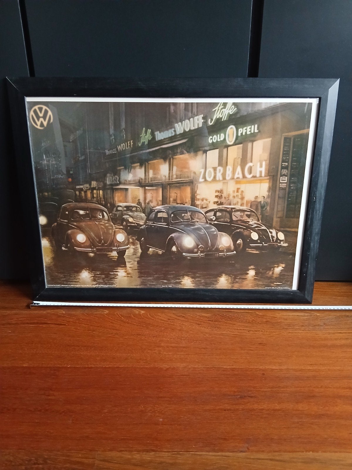Oude poster van v w kevers ingelijst hout en glas, Ophalen, Gebruikt, Auto's