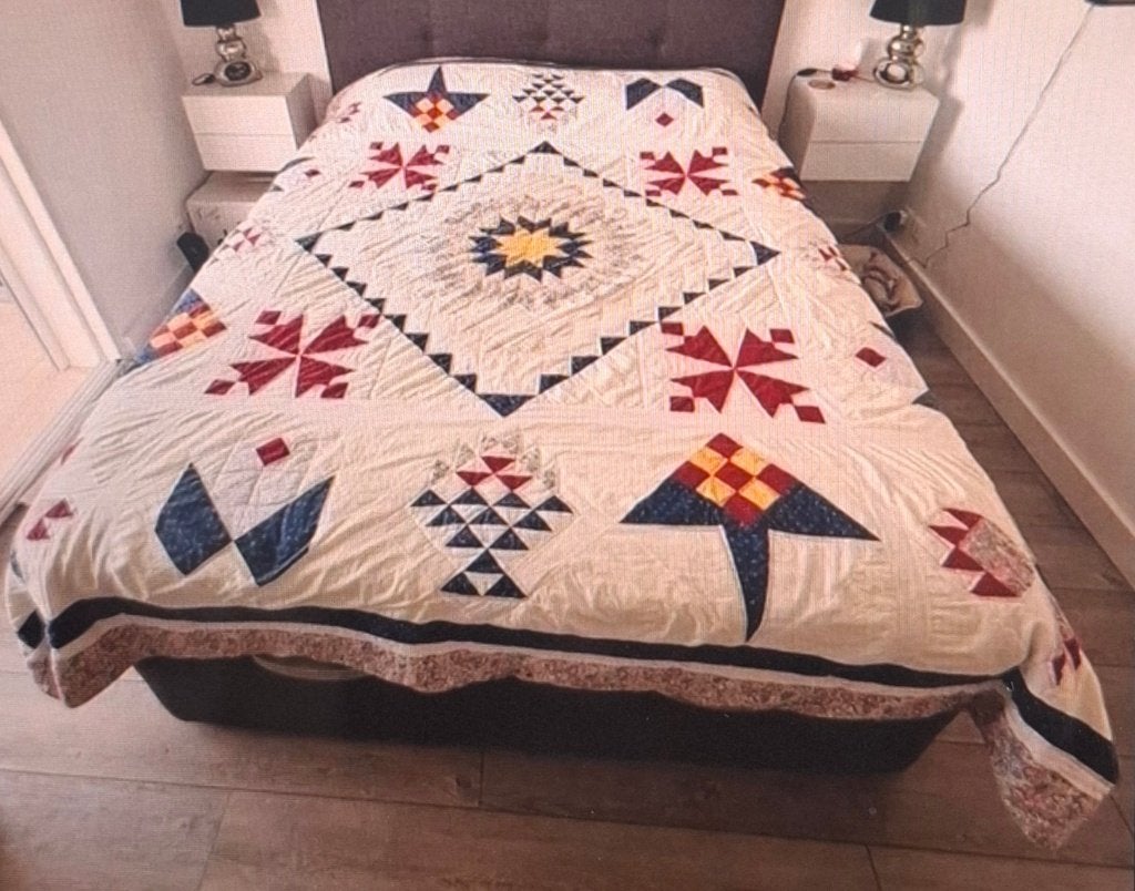 Grote katoenen patchwork sprei/quilt (265 x 238 cm), Huis en Inrichting, Meerkleurig, Katoen, Tweepersoons, Ophalen of Verzenden