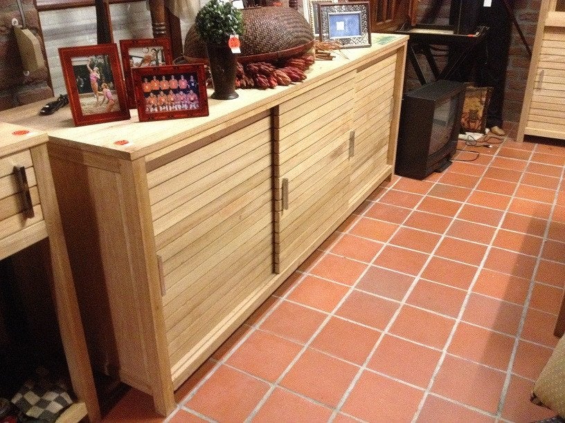 NIEUW TEAK DRESSOIR met schuifdeuren verborgen lades flamant, Ophalen, Met deur(en), Wilms, Teakhout