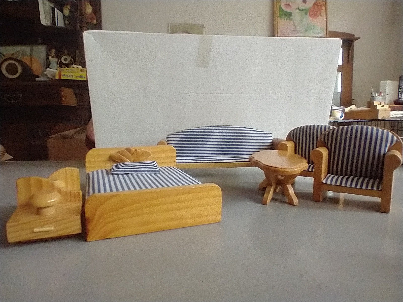 Houten Poppenhuis Meubels Set - Slaapkamer & Woonkamer, Verzamelen, Poppenhuizen en Toebehoren, Ophalen of Verzenden, Poppenhuis