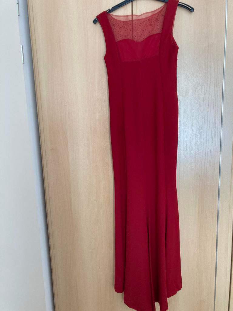 Elegante Rode Galajurk met Kralen -, Galajurk, Ophalen of Verzenden, Zo goed als nieuw, Maat 34 (XS) of kleiner