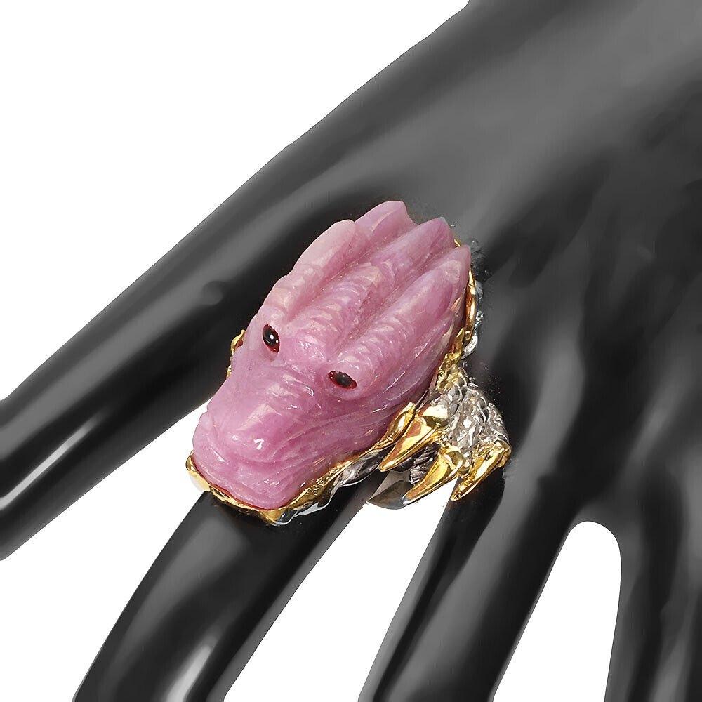 Unieke HEREN ring met Robijn, zilver/goud, DRAAK, Verzenden, Heer, Nieuw, Met edelsteen