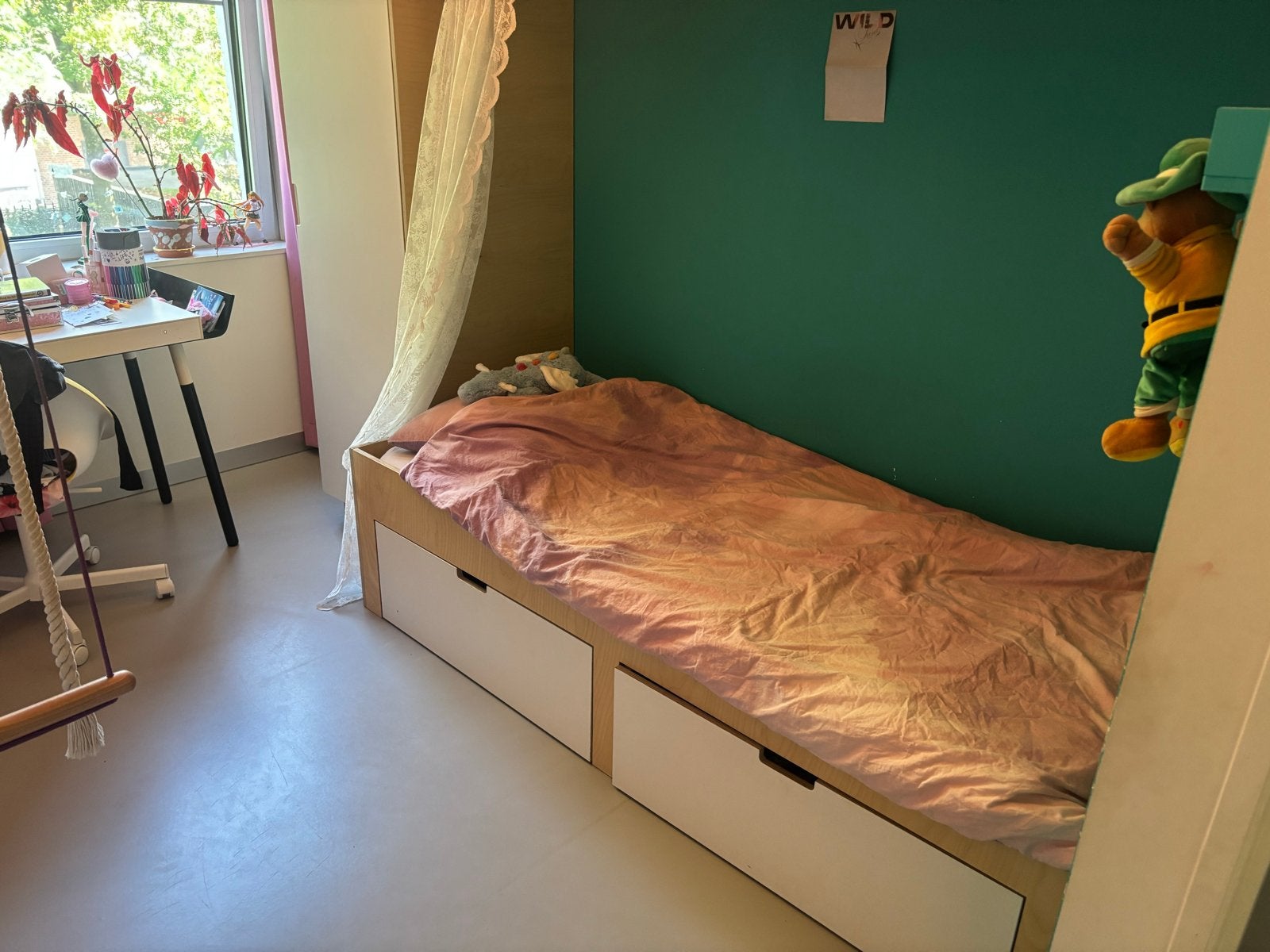 Eenpersoonsbed met opbergruimte en ombouw, Ophalen, Gebruikt, 90 cm, 200 cm